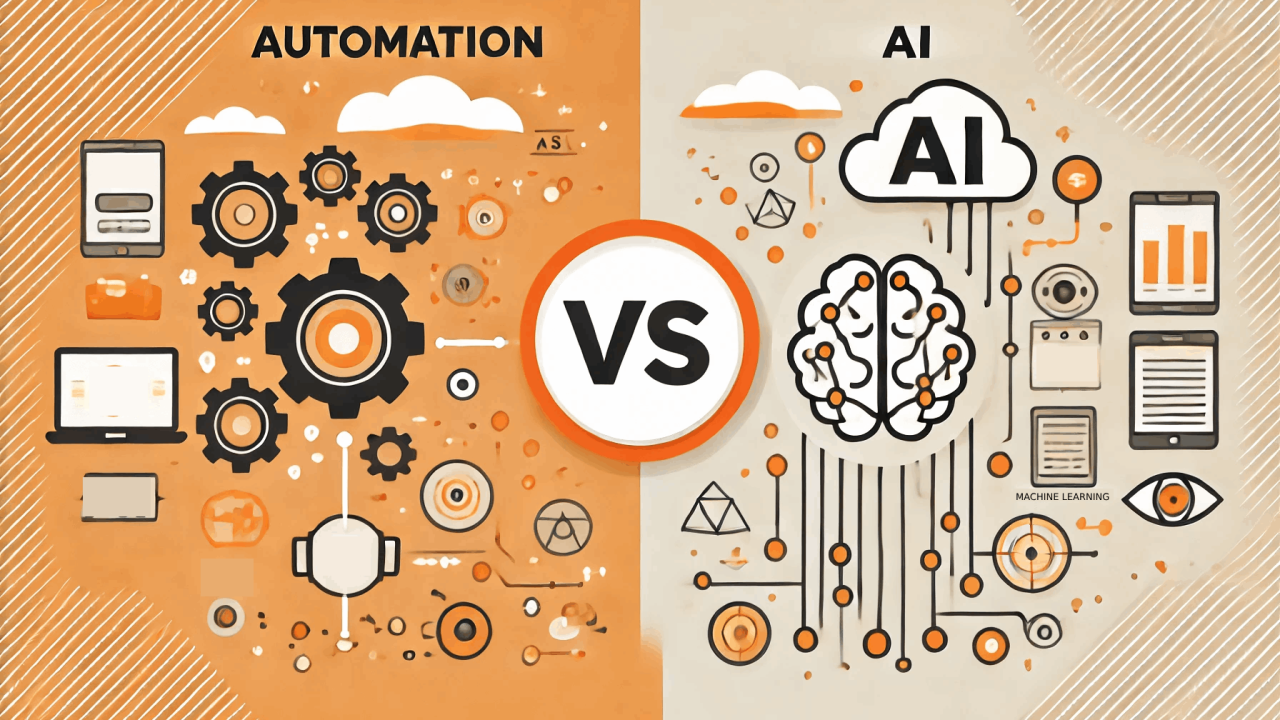 AI vs Automation: What’s the Real Difference for Companies Conceptual Visualization